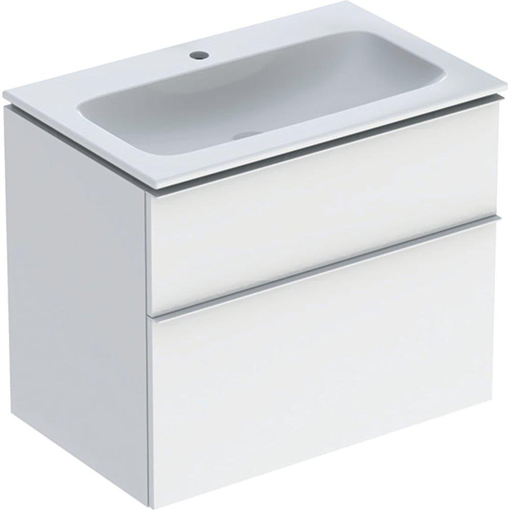 Geberit iCon Furniture package white high-gloss - lacquered, 750mm, 630mm, 480mm, white, assembled, 2 drawers, centre-placed tap hole, grip yes, 1 basin