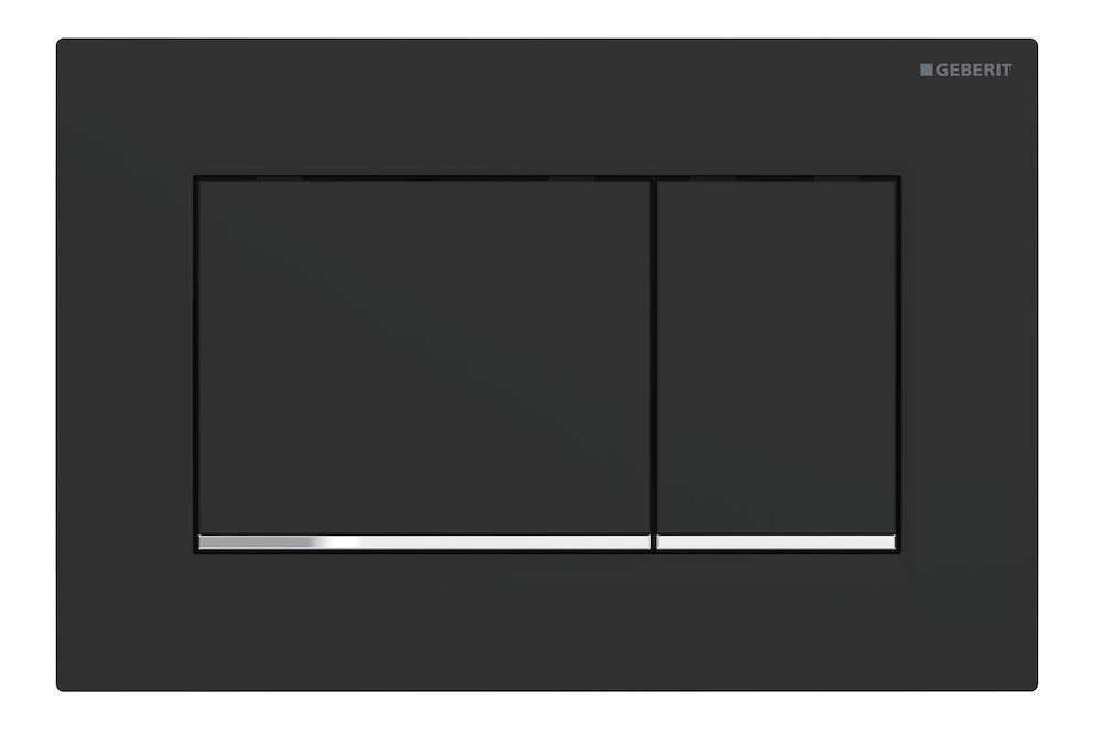Geberit Sigma20 Dual-flush Actuator Plate - Front, Matte Black/Chrome Buttons, Mechanical