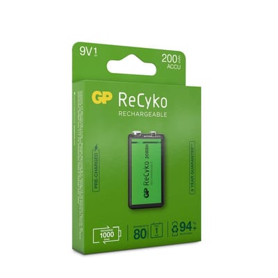GP ReCyko Battery rechargeable NiMh - E (LR61), 9V, 200MAH, 1PCS