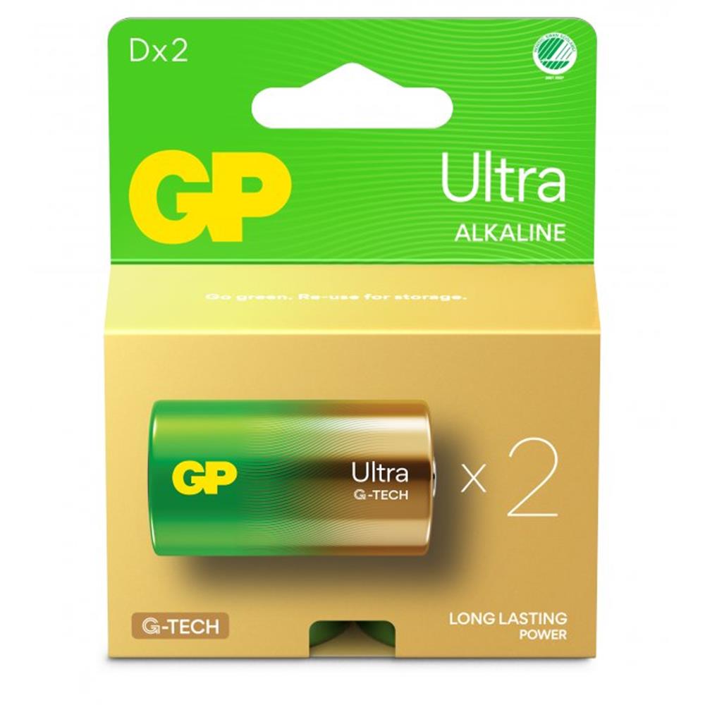 GP Ultra G-Tech Battery Alkaline - D (LR20), 2PCS, 1,5V