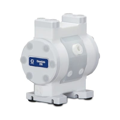 Graco ChemSafe 205 Air Operated Double Diaphragm Plastic Pump with PTFE Seat, PTFE Ball, Overmolded PTFE Diaphragm, PTFE Fluid Path & NPT Port