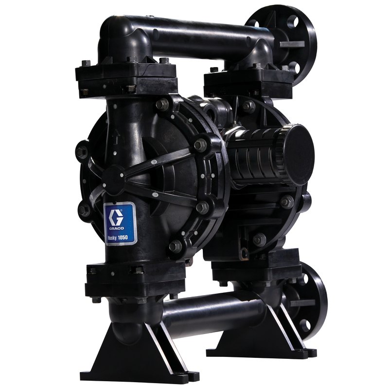 Graco Husky 1050 air-operated double diaphragm pump, pvdf (kynar) fluid section, 1 in., Stainless Steel seats, 316 Stainless Steel balls, PTFE/EPDM 2-Piece diaphragm