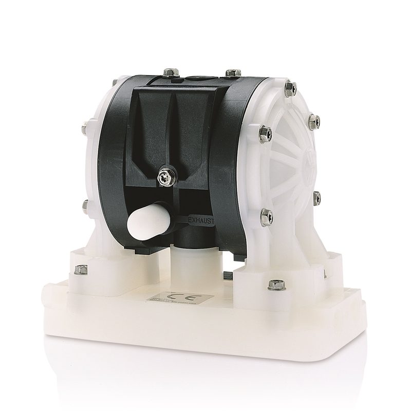 Graco Husky 205 air-operated double diaphragm pump, polypropylene, integral center section, 1/4 in. NPT, BSPT, Polypropylene seats, Santoprene balls, Santoprene diaphragm