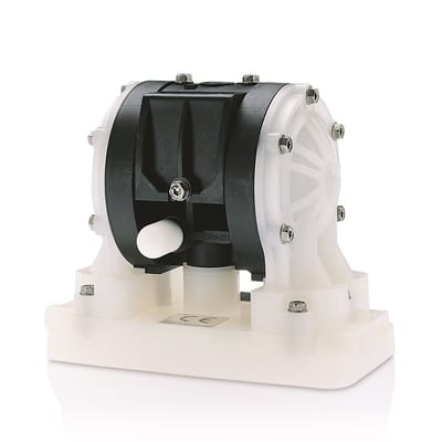 Graco Husky 205 air-operated double diaphragm pump, polypropylene, integral center section, 1/4 in. NPT, BSPT, Polypropylene seats, PTFE balls, PTFE/EPDM 2-Piece diaphragm