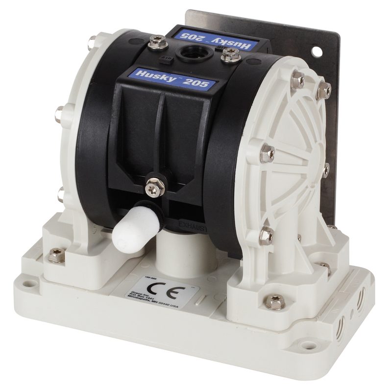 Graco Husky 205 air-operated double diaphragm pump, pvdf (kynar), remote center section, 1/4 in. NPT, BSPT, PVDF (Kynar) seats, PTFE balls, PTFE/EPDM 2-Piece diaphragm