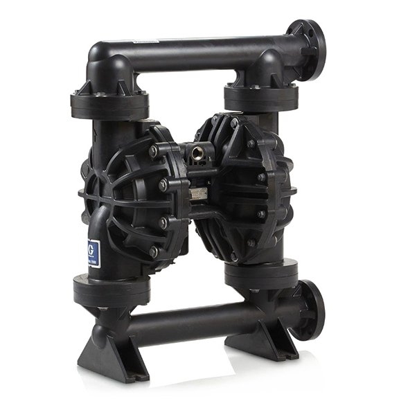 Graco Husky 2200 air-operated double diaphragm pump, PVDF (Kynar), 2 in. end flange, PVDF (Kynar) seats, PTFE balls, PTFE/EPDM 2-Piece diaphragm