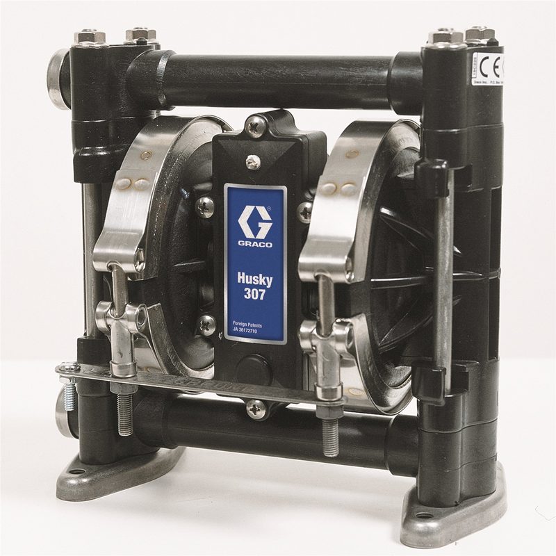 Graco Husky 307 air-operated double diaphragm pump, acetal, 3/8 in. NPT, Acetal seats, Santoprene balls, Santoprene diaphragm