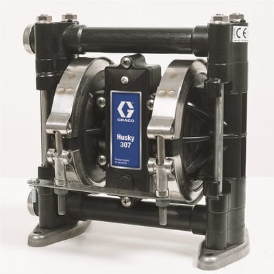 Graco Husky 307 air-operated double diaphragm pump, acetal, 3/8 in. NPT, Acetal seats, Buna-N balls, Buna-N diaphragm