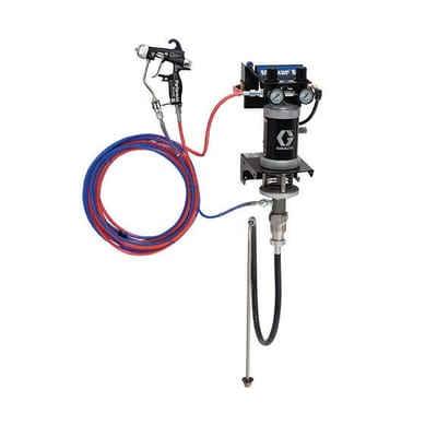 Graco Merkur ES 15:1 air-assisted airless sprayer package, wall mount, PerformAA 15 Air Assist gun, carbon steel pump sleeve, with suction hose