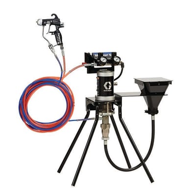 Graco Merkur ES 15:1 air-assisted airless sprayer package, stand mount, PerformAA 15 Air Assist gun, carbon steel pump sleeve, with hopper