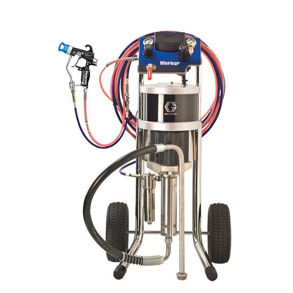 Graco Merkur 23:1 1.6 gpm air-assisted airless sprayer package, cart mount, PerformAA 50 Air Assist gun, with pump and gun air controls, gun hose, hopper