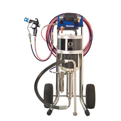 Graco Merkur 18:1 2 gpm air-assisted airless sprayer package, cart mount, PerformAA 50 RAC Air Assist gun, with pump and gun air controls, gun hose, suction hose, fluid filter