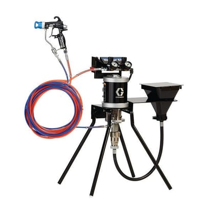 Graco Merkur ES 30:1 air-assisted airless sprayer package, stand mount, PerformAA 50 Air Assist gun, carbon steel pump sleeve, with hopper