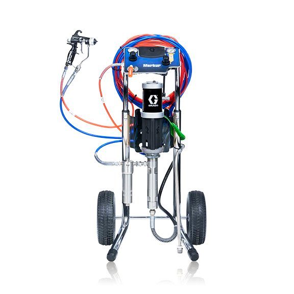 Graco Merkur 15:1 0.8 gpm air-assisted airless sprayer package, cart mount, PerformAA 15 Air Assist gun, with pump and gun air controls, gun hose, suction hose