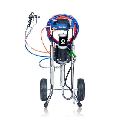Graco Merkur 10:1 air-assisted airless sprayer package, cart mount, PerformAA 15 Air Assist gun, with pump and gun air controls, gun hose, suction hose
