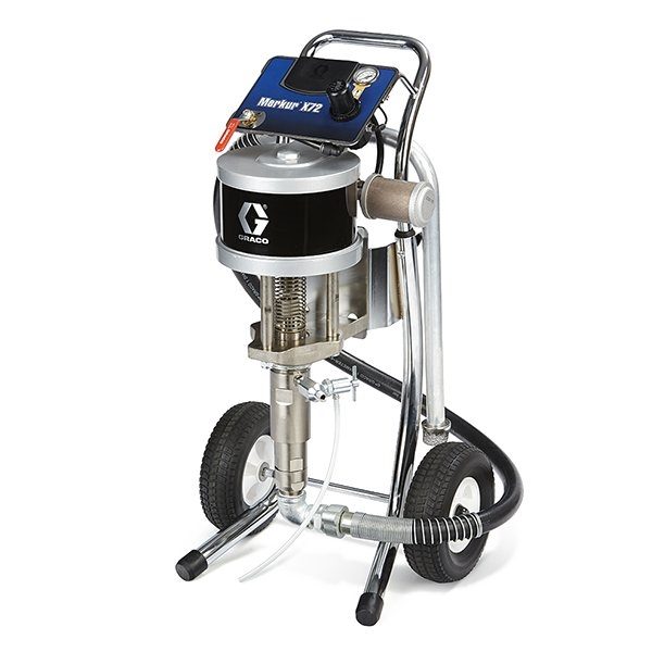 Graco Merkur X48/X72 airless sprayer package, cart mount, stainless steel pump sleeve, with XTR-7 spray gun, 519 xhd tip, fluid hose