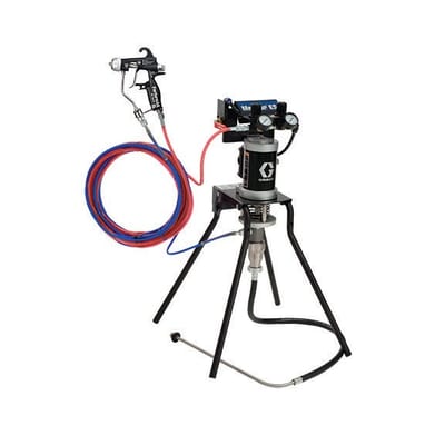 Graco Merkur ES 15:1 air-assisted airless sprayer package, stand mount, PerformAA 15 Air Assist gun, carbon steel pump sleeve, with suction hose
