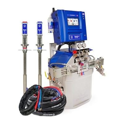 Graco Reactor 3 H-XP2 Elite Tier Polyurea Proportioner Package, 50 ft Internal Heated Hose, 20 ft Xcelerator Whip Hose, Core E1 Transfer Pumps, 60 Hz