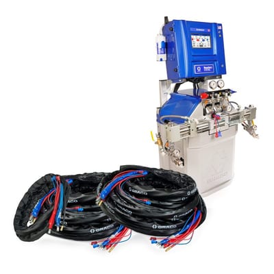 Graco Reactor 3 H-XP2 Elite Tier Polyurea Proportioner Package, 200 ft Internal Heated Hose, 20 ft Xcelerator Whip Hose, 60 Hz