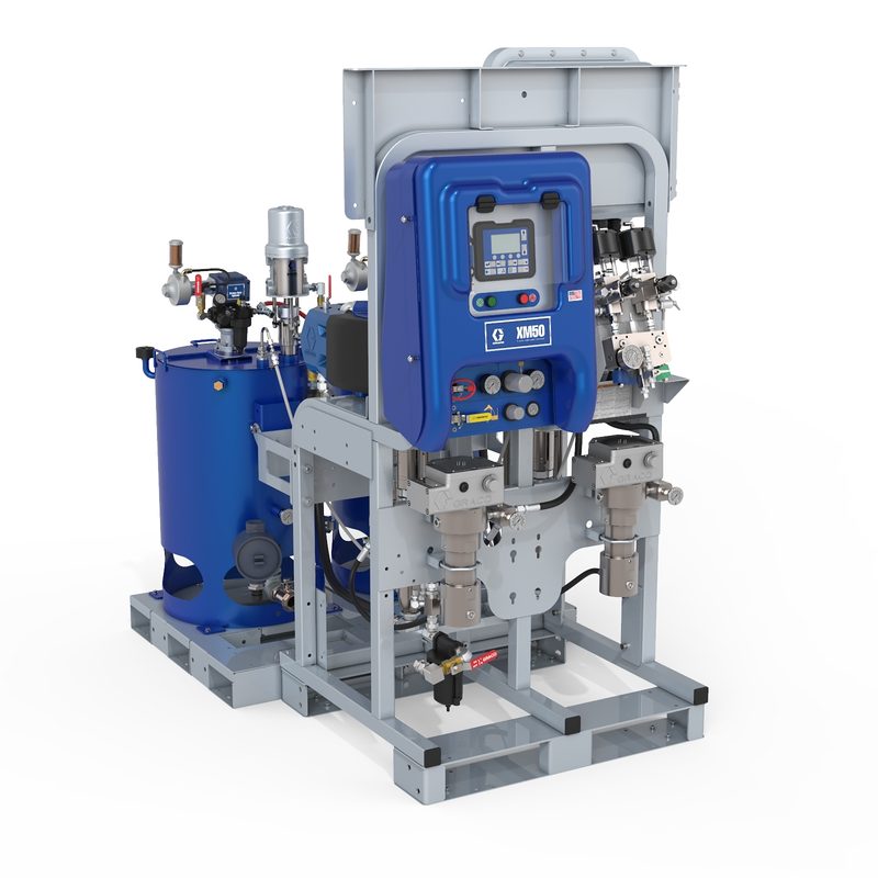 Graco XM50 System, 240V, Alternator Power, Explosion Proof Viscon HF Heaters and Junction Box, Heated Tanks, Agitators, Feed Pumps