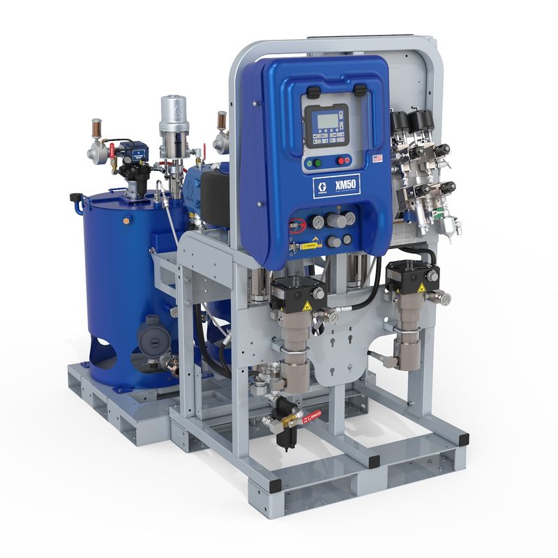 Graco XM50 System, 480V, Wall Power, Viscon HF Heaters, Junction Box, Heated Tanks, Agitators, Feed Pumps