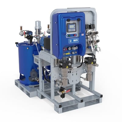 Graco XM70 System, 240V, Wall Power, Viscon HF Heaters, Junction Box, Heated Tanks, Agitators, Feed Pumps