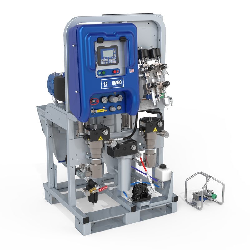 Graco XM70 System, 480V, Wall Power, Viscon HF Heaters, Junction Box, Hoppers, Remote Manifold, Water Heated Hose Control