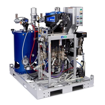 Graco XP50 High Flow Skid, 1:1 Mix Ratio, 240V, Viscon HF Heaters, Junction Box, No Hose Heat Control