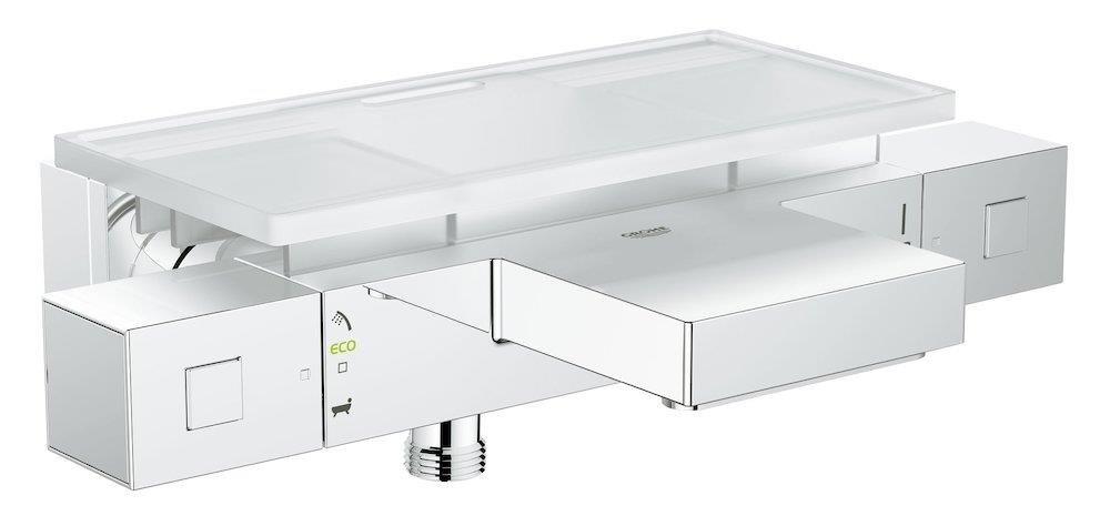 Grohe Cube bath/shower thermostat plate — chrome, 2 handles, spout incl.