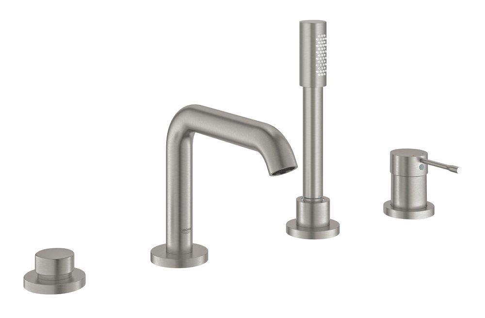 Grohe Essence bath/shower faucet supersteel — 4 holes, 1 handle, spout incl.