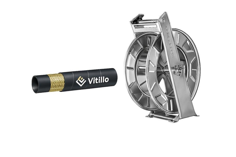 Hose Reel mounted with flexible hydraulic hose - Oil, grease, 15M, 1/2"