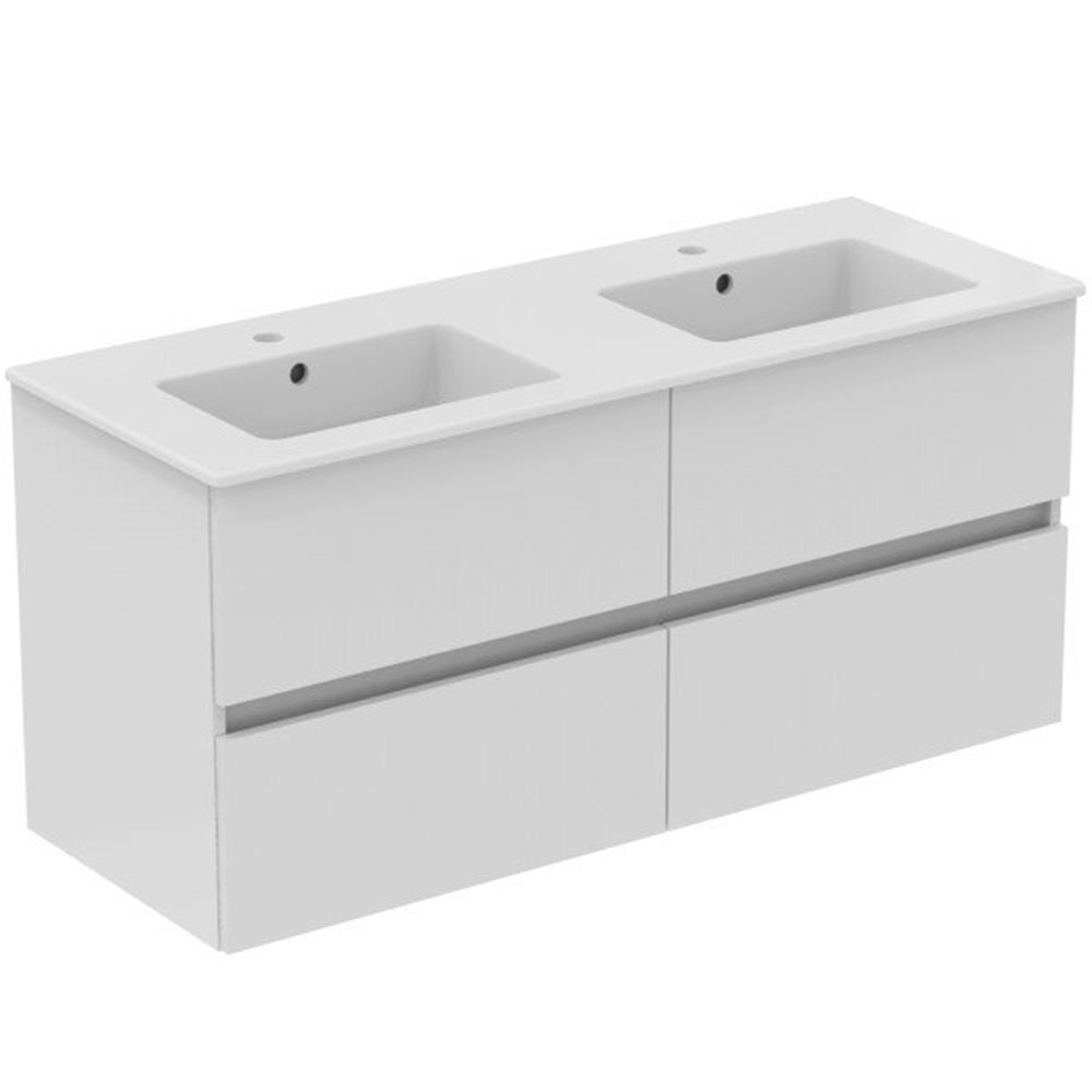 Ideal Standard Eurovit+ Furniture package - foil/melamine-coated/lacquered, 1215mm, 565mm, 455mm, white, assembled, 4 drawers, two tap holes, integrated, 2 basins