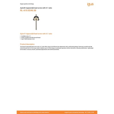 Apiro® trapezoidal lead screw with 4:1 ratio