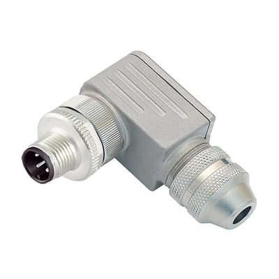 Binder M12-A male angled connector, 6.0 - 8.0 mm, shieldable, screw clamp, IP67, UL