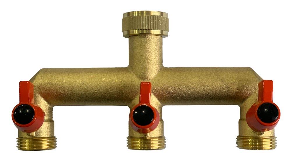 Ironside 3-Way Hose distributor w/ball valve brass nipple - 1/2"
