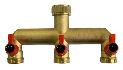 Ironside 3-Way Hose distributor w/ball valve brass nipple - 1/2"