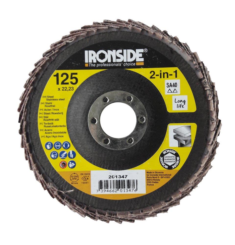 Ironside Curve 90° 2IN1 Flap Disc conical - 22.23mm, 125mm, 40, steel, Ceramic, 201347