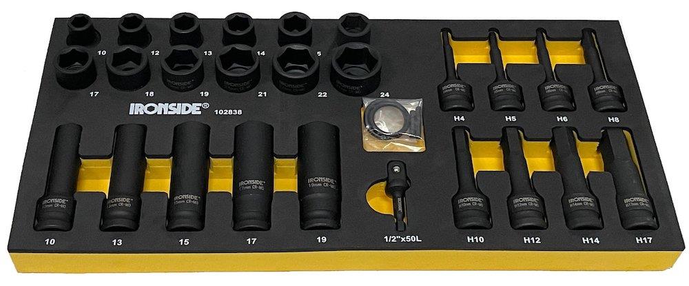 Ironside module Tool Assortment impact sockets 1/2" - 29PCS, 188mm, 403mm, 1/3 drawer