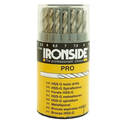 Ironside spiral drill set HSS-G bright - 19pcs, 1-10 mm, cylindrical shank, P steel (optimal), N non-ferrous metals (optimal), 201269