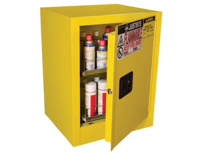 1 Door, Manual Close, 2 Drawers, 24 Can Benchtop Flammable Cabinet, Sure-Grip® EX, Yellow