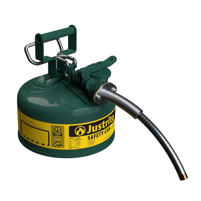 1 Gallon, 5/8" Metal Hose, Steel Safety Can for Oil, Type II, AccuFlow™, Green - 7210420