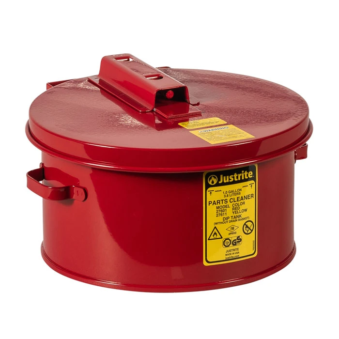 1 Gallon Dip Tank for Cleaning Parts, Manual Cover with Fusible Link, Steel, Red - 27601