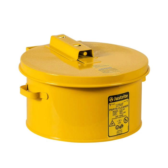 1 Gallon Dip Tank for Cleaning Parts, Manual Cover with Fusible Link, Steel, Yellow - 27611
