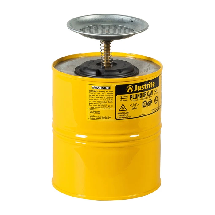 1 Gallon Steel Plunger Dispensing Can, Perforated Pan Screen Serves as Flame Arrester, Yellow - 10318