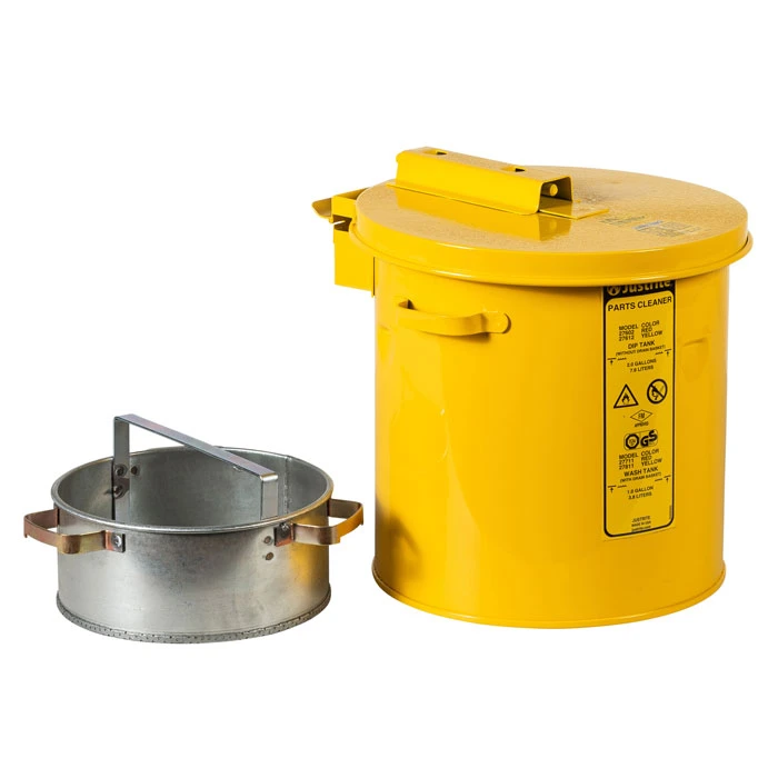 1 Gallon, Wash Tank with Basket for Small Parts Cleaning, Self-Close Cover with Fusible Link, Steel, Red - 27711