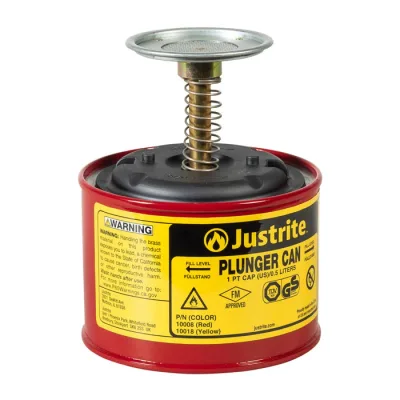 1 Pint Steel Plunger Dispensing Can, Perforated Pan Screen Serves as Flame Arrester, Red