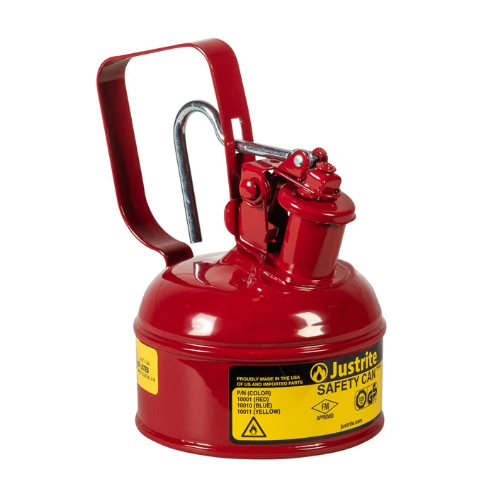 1 Pint Steel Safety Can for Flammables, Type I, Flame Arrester, Trigger-Handle, Red - 10001