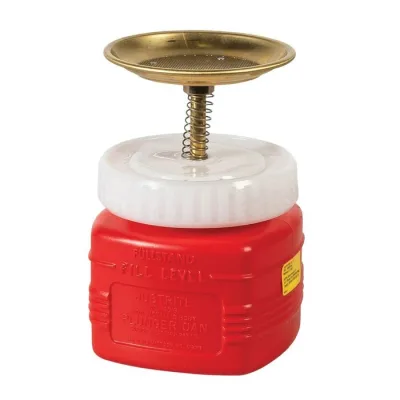 1 Quart Plastic Plunger Dispensing Can, Perforated Pan Screen Serves as Flame Arrester, Red