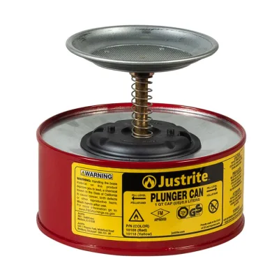 1 Quart Steel Plunger Dispensing Can, Perforated Pan Screen Serves as Flame Arrester, Red