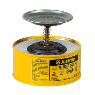 1 Quart Steel Plunger Dispensing Can, Perforated Pan Screen Serves as Flame Arrester, Yellow